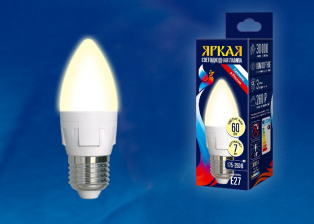 Лампочка светодиодная  LED-C37 7W/WW/E27/FR PLP01WH картон
