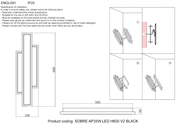 Бра Crystal Lux SOBRE AP35W LED H600 V2 BLACK фото 7