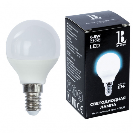 Лампочка светодиодная  E14-6,5W-4000К-G45_lb фото 1